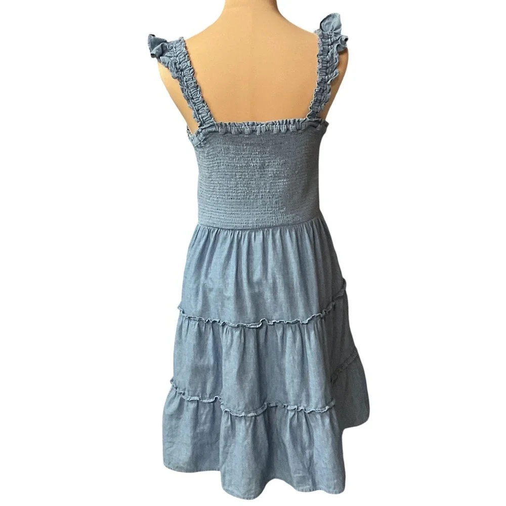 J. Crew Factory Women's Sleeveless Smocked Chambray Denim Mini Dress Size Medium